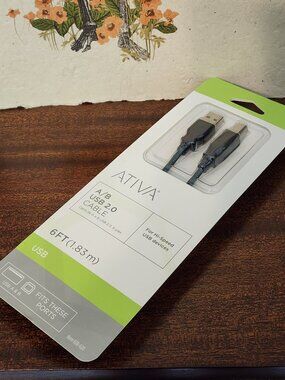 Brand New Ativa 6 Foot A/B USB 2.0 Cable